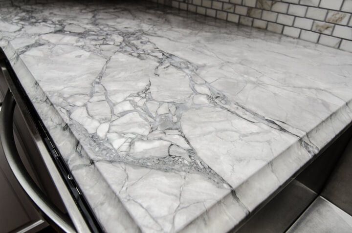 Super White Quartzite Kitchen Countertop with OGEE Profile