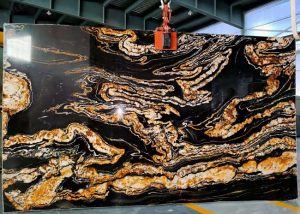 Black magma granite with golden dragon design