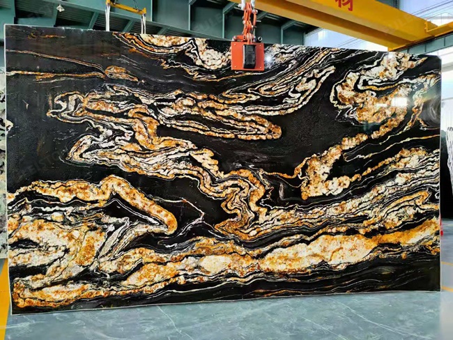 Black magma granite with light dragon design