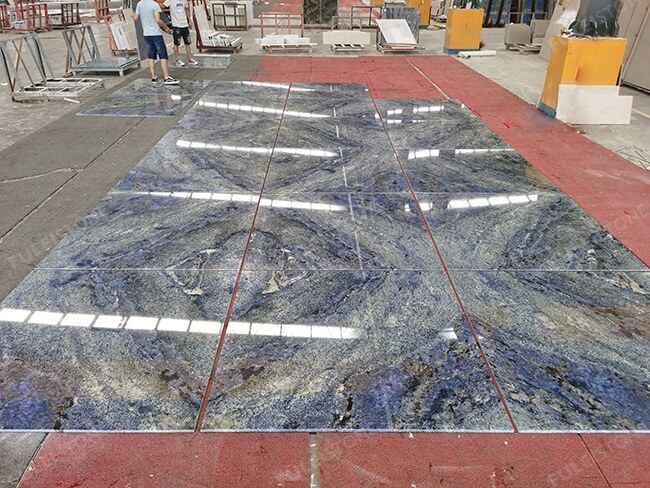 dry lay of blue bahia granite tiles