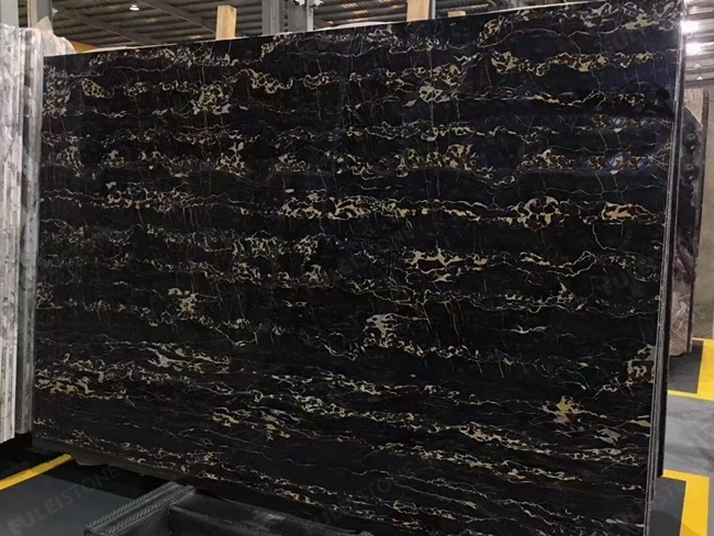 Nero portoro marble big slabs with medium golden veins