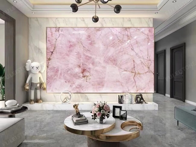 Pink Cristallo Quartzite for TV wall