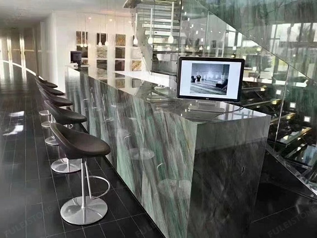 aqua quartzite reception desk