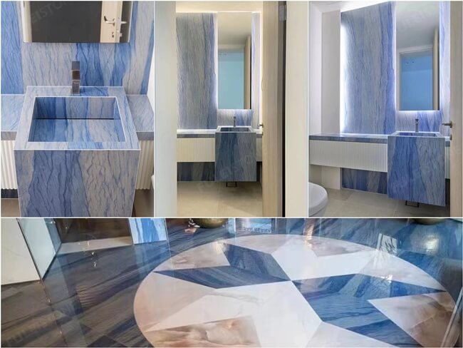 Blue Macauba Quartzite for Integrated Sink and Floor