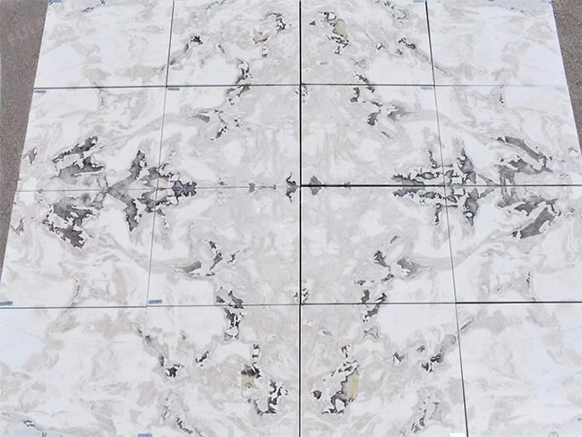 bookmatched Dover White Marble tiles for interior